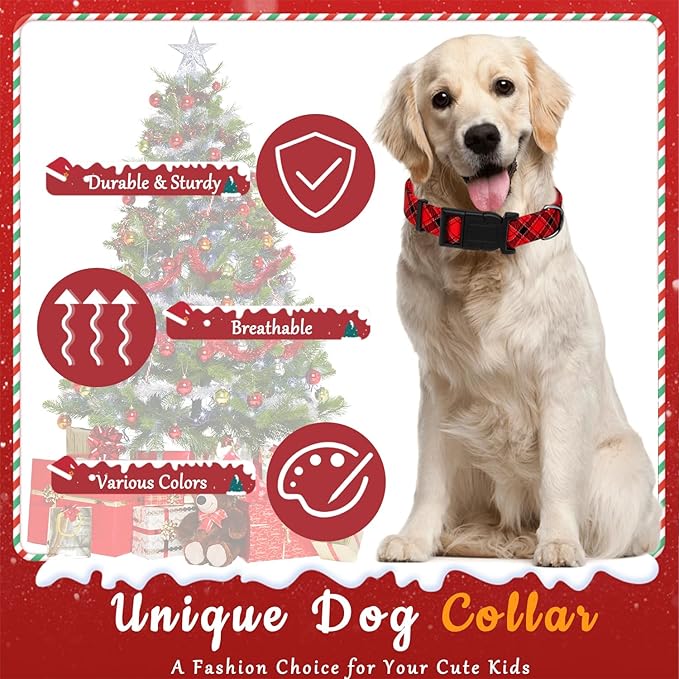 Christmas Plaid Dog Collar, Classical Boys Girls Puppy Collar for Small Medium Large Dogs, Adjustable Soft Pet Collar with Safety Buckle for Male Females(Red Plaid, S)