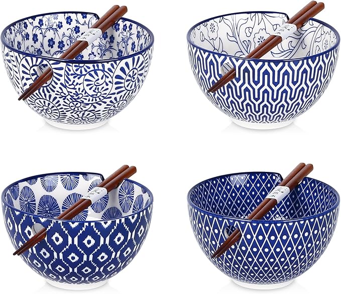 Selamica Ceramic Ramen Bowls Set, 15 OZ Noodle Bowls
