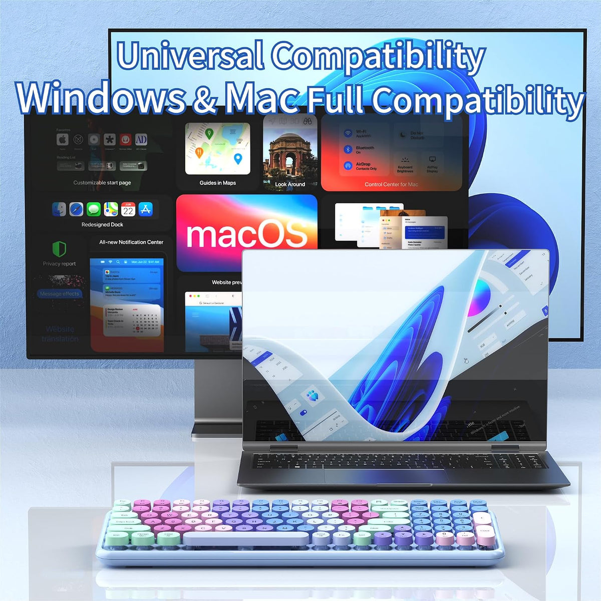 Colorful Wireless Bluetooth Keyboard (Rainbow Purple)