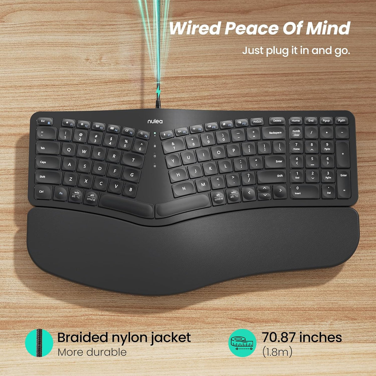 Nulea Ergonomic Split Keyboard Wired with Wrist Rest and USB-C Connection