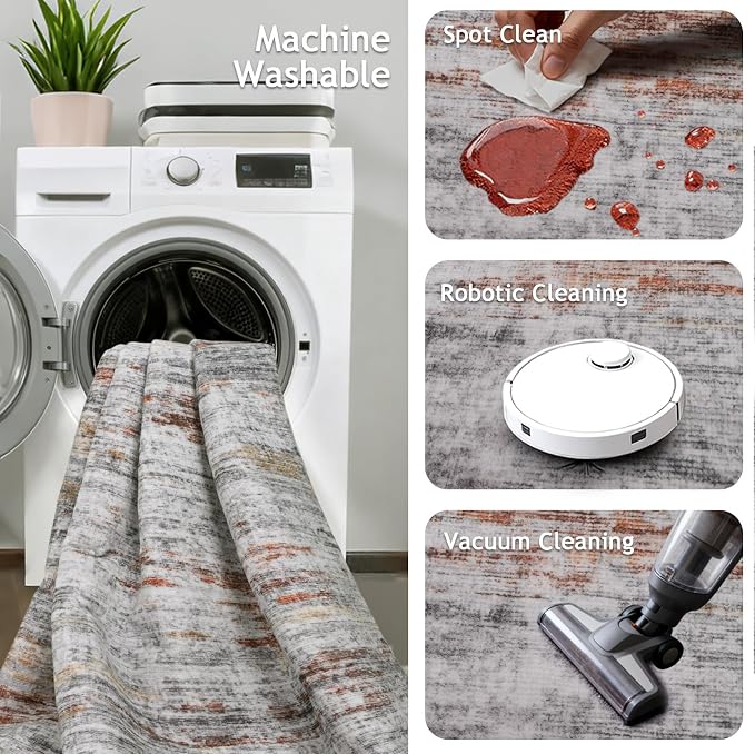 4x6 Rug - Stain Resistant Abstract Washable Rugs, Anti Slip Area Rugs