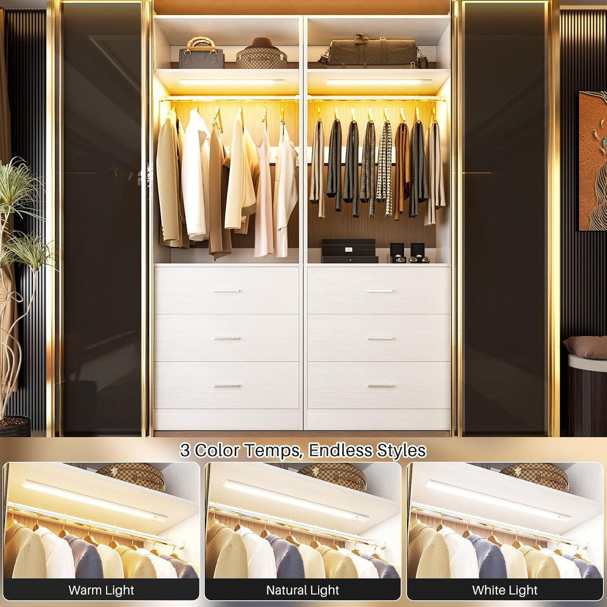 Besiost Freestanding Closet Systems with 2 Motion Sensor LED Lights, 2 Set