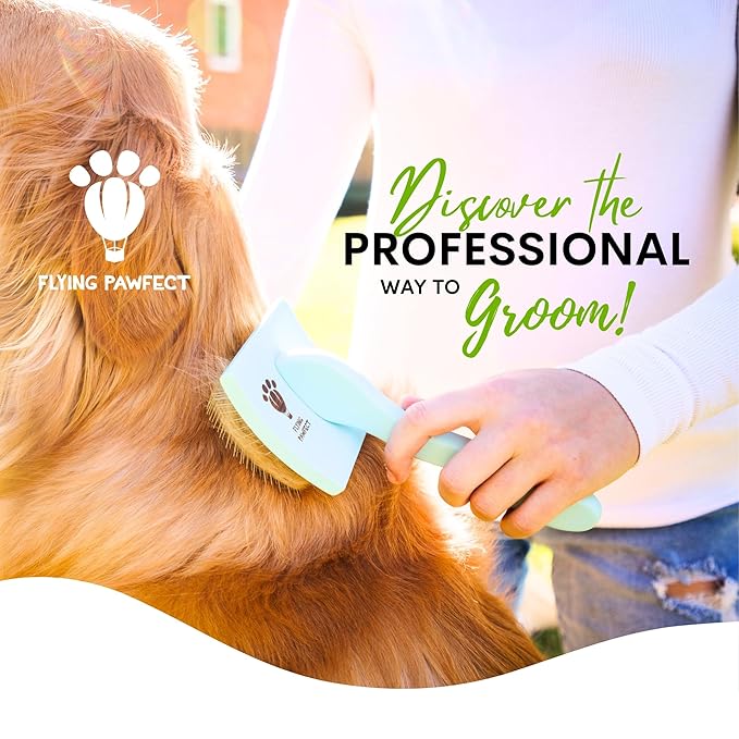 Pet Slicker Brush With Soft Massage Grooming Stainless Steel Pins - For Dematting, Shedding Fur, and Undercoat - Ideal Gift for Professional Pet Groomers - Long Slicker Brush