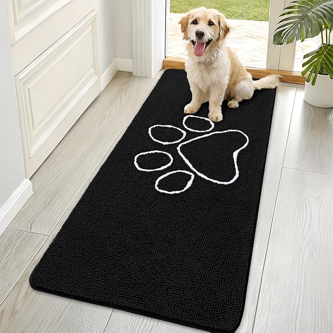 OLANLY Dog Door Mat for Muddy Paws 70x35, Paw Print Design, Absorbs Moisture