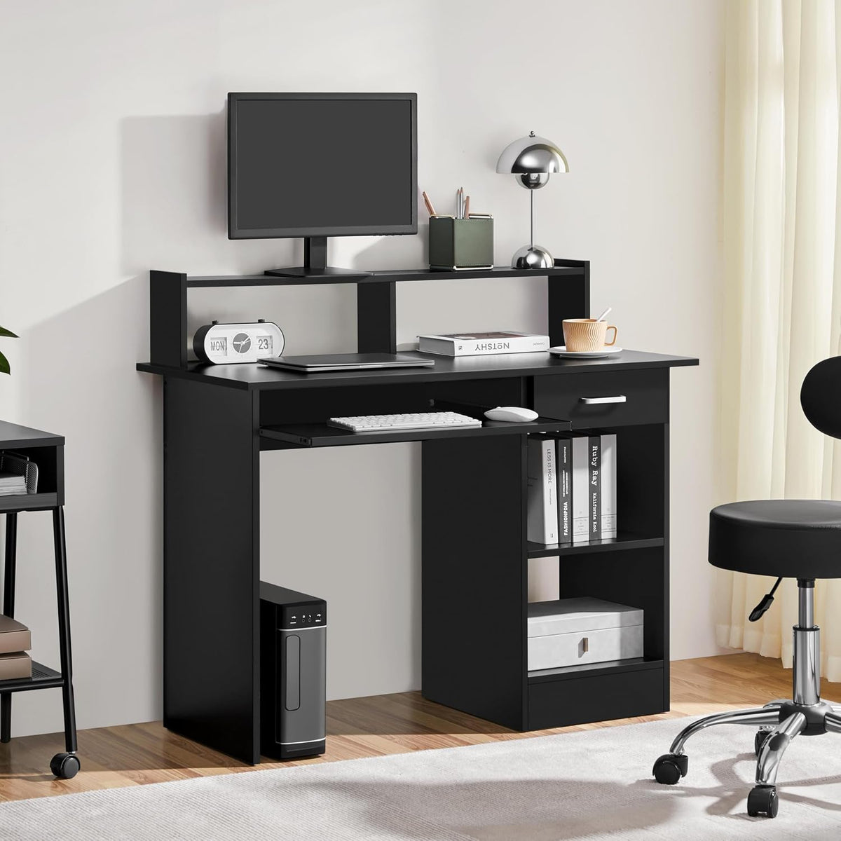 Yaheetech Computer Desk with Keyboard Tray, Drawers, and Shelves, Black