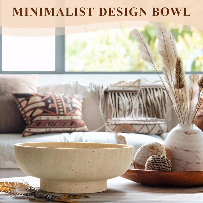 Decorative Resin Bowl, Large Fruit Bowl, Artificial Travertine Beige | Perfect