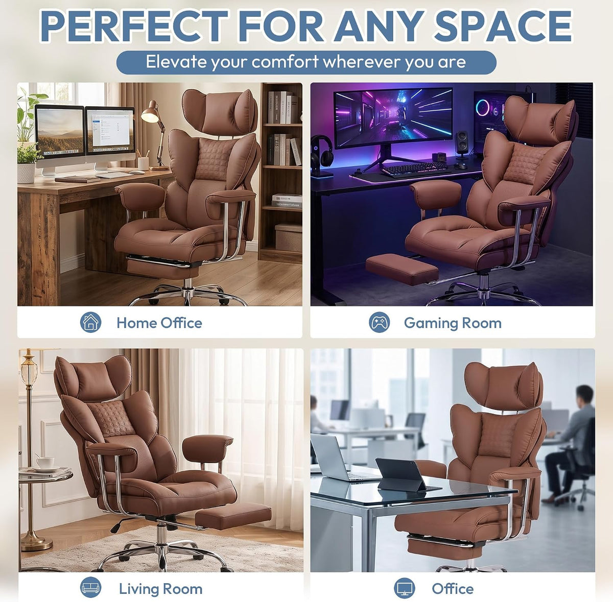Comfortable Executive Office Chair Ergonomic Desk Chair with Footrest Brown