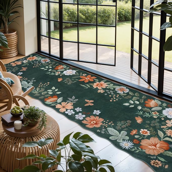 Lahome Floral Washable Runner Rug, Boho Ultra-Thin Kitchen Runners