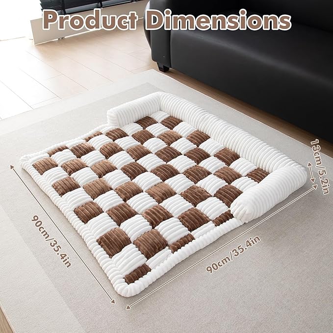 LiveGo Fuzzy Pet Couch Covers for Sofa, Dog Couch Cover Fuzzy Sofa Cover Cream Square Plaid Dog Bed Plush Dog Mat for Furniture Protector for Large Medium Dogs and Cats