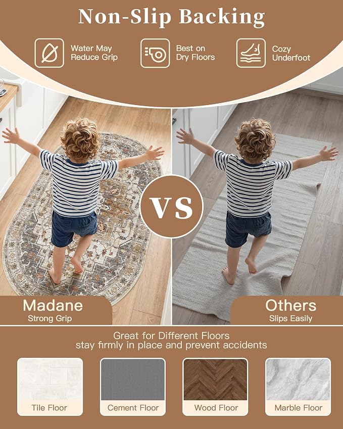 Madane Washable Half Circle Round Rug 2x3, Small Half Moon Rug Entryway