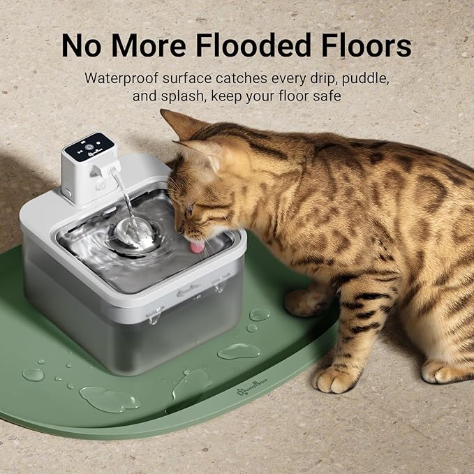 DownyPaws Cat Food Mats for Floors Waterproof, BPA Free Silicone Pet Feeding Mat, Non-Slip Pet Food Mat with High Raised Edge, Cat Placemat for Messy Drinkers, 18"×12.5", Sage