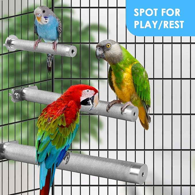 KATUMO Parrot Perch - Stainless Steel African Grey Perch Bird Cage Accessories for Small to Large Parrots (11.8 x 1.2 inch)