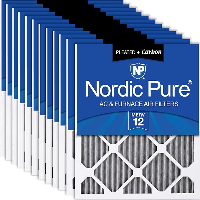 Nordic Pure 12x12x1 Furnace Air Filters MERV 12 Pleated Plus Carbon 12 Pack