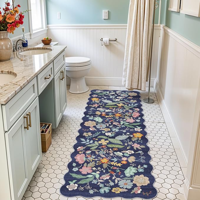 2x6 Hallway Floral Rug Runner: Washable Non Slip Low Pile Area Rug