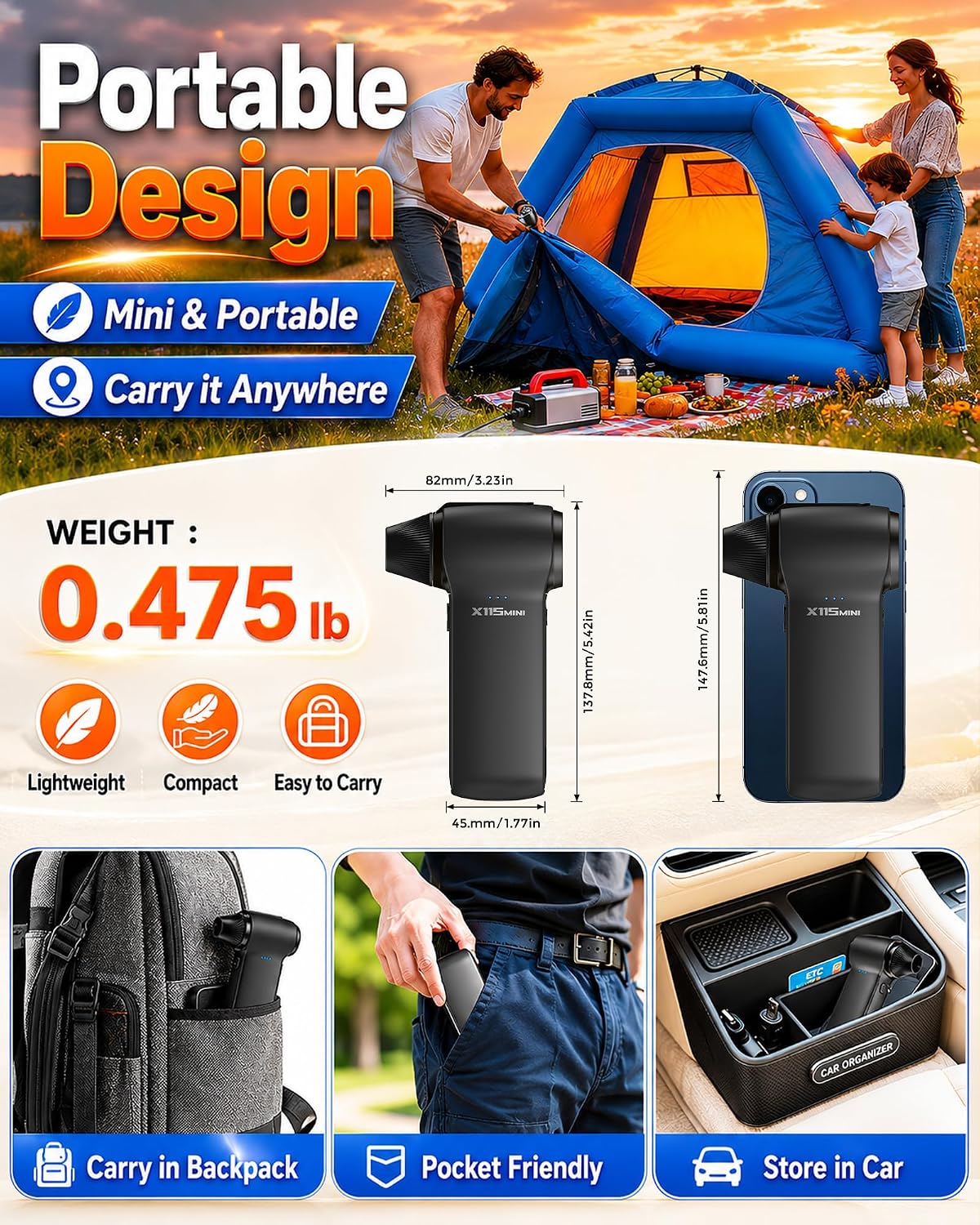 Compressed Air Duster, 180000RPM Rechargeable Cordless Electric Blower
