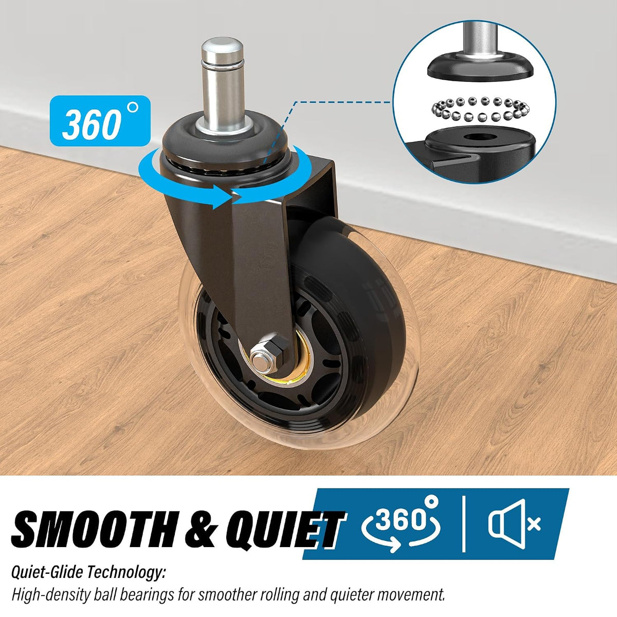 WEWILL Office Chair Wheels - Rubber Casters Replacement Universal Fit 98% Chair(Set of 10) Heavy Duty 3 Inch Smoothly & Quietly Safe for All Floor, Hardwood, Tile, Carpet, Noise Free