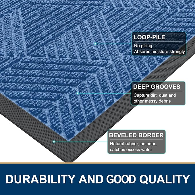 Smiry Front Door Mat Outside Entrance, Heavy Duty Sturdy Natural Rubber Doormat