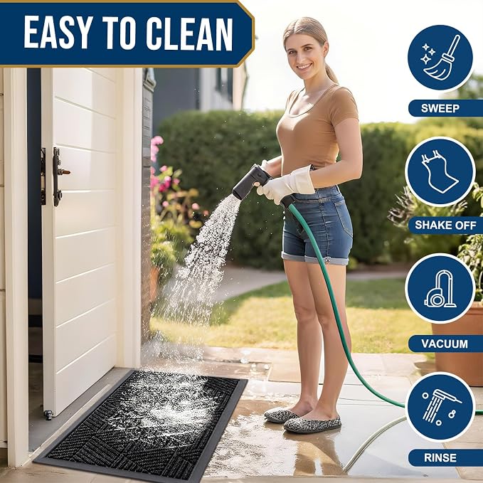 Smiry Front Door Mat Outside Entrance, Heavy Duty Sturdy Natural Rubber Doormat