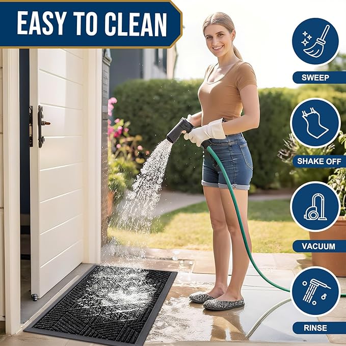 Smiry Front Door Mat Outside Entrance, Heavy Duty Sturdy Natural Rubber Doormat