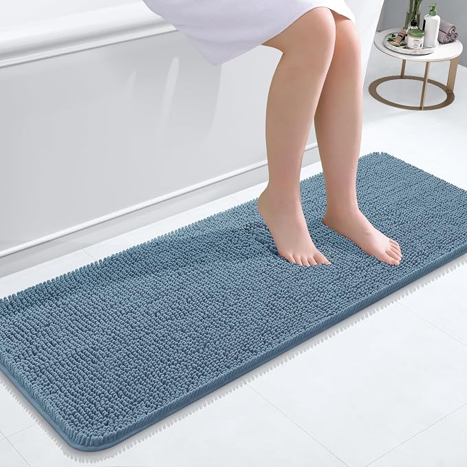 OLANLY Bathroom Runner Rugs 47x17, Soft Absorbent Chenille Bath Rugs, Rubber