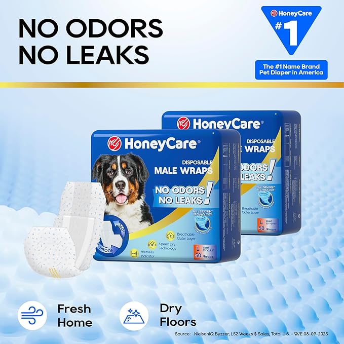 HONEY CARE All-Absorb A24 Male Dog Wrap, 50 Count, Large