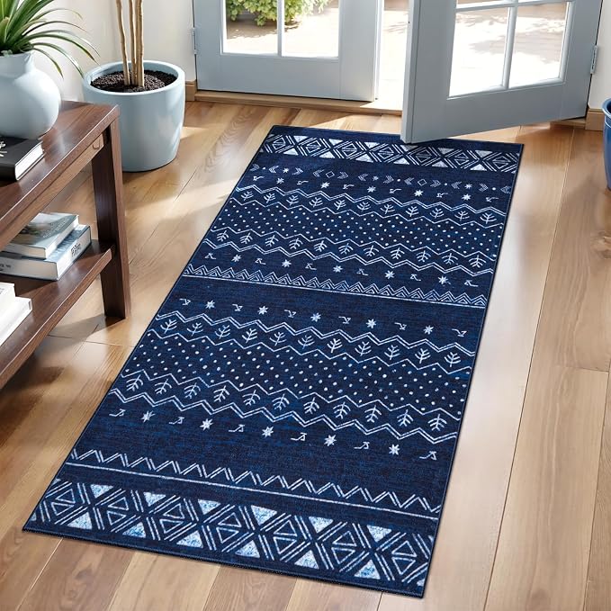 SERISSA 2x4 Rugs for Entryway, Washable Non-Slip Blue and White Small Runner Rug