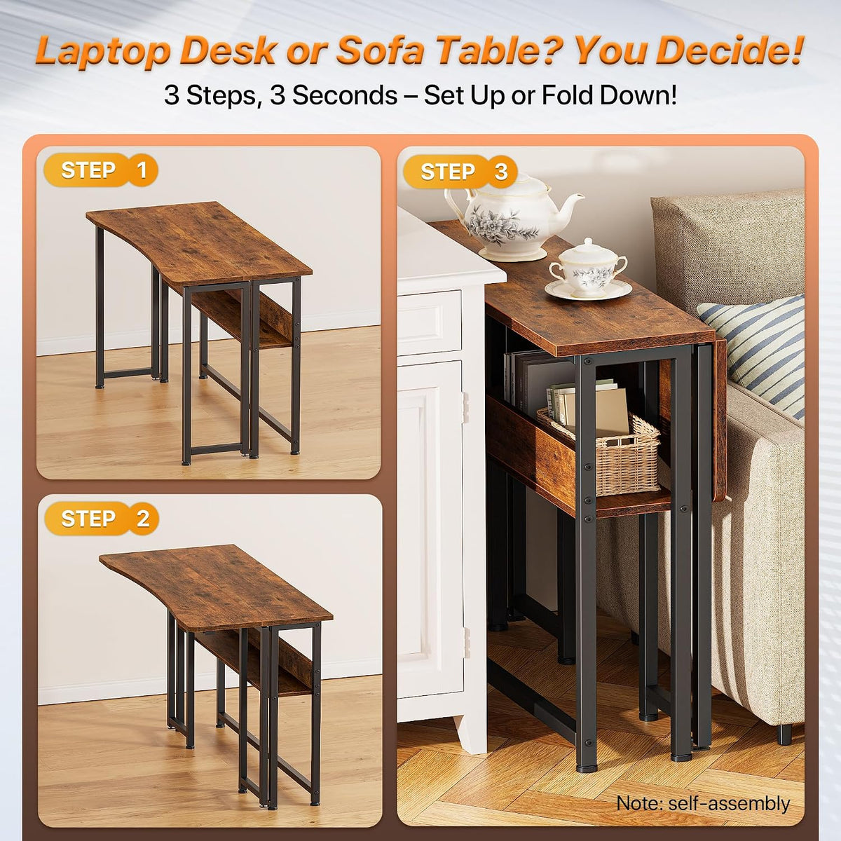 Huuger Folding Desk with Storage Shelf, 39.3 Inch Foldable Computer Table