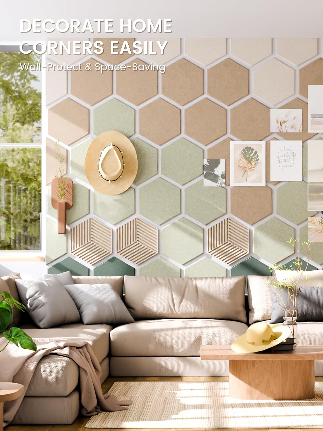 Fluxynara 12-Pack Hexagon Felt Bulletin Board Tiles, Nordic Moss