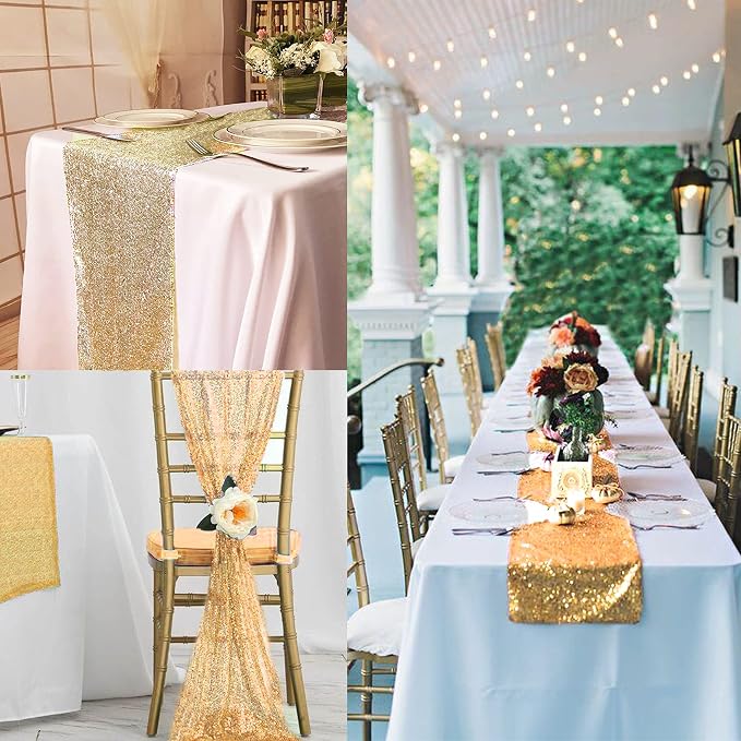 12 Packs 12 X 72 Inch Gold Sequin Table Runner Glitter Dining Table Runner