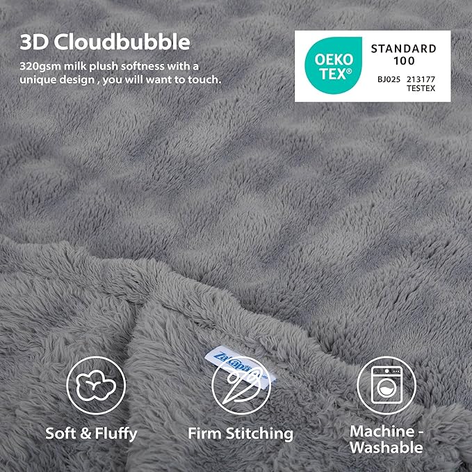 Dog Blankets Washable Pet Blanket - Fluffy Fuzzy Cat Puppy Blanket with Premium 300GSM 3D Fleece Bubble for Pet Kitten Doggy, Grey, 30x40IN