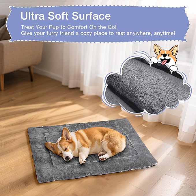 Kritter Planet Waterproof Foldable Dog Bed Pad for Camping & Travel, Portable Roll-Up Dog Bed Car Seat Pet Cushion Mat with Handles for Small & Medium Dogs, Indoor & Outdoor Use, Grey Chevron Striped