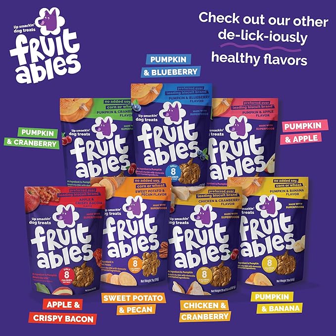 Fruitables Baked Crunchy Pumpkin Dog Treats, 7oz, Variety Pack of 4