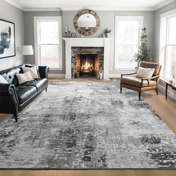 Living Room Rug 6x9 Gray Area Rug Machine Washable Boho Carpet Non Slip