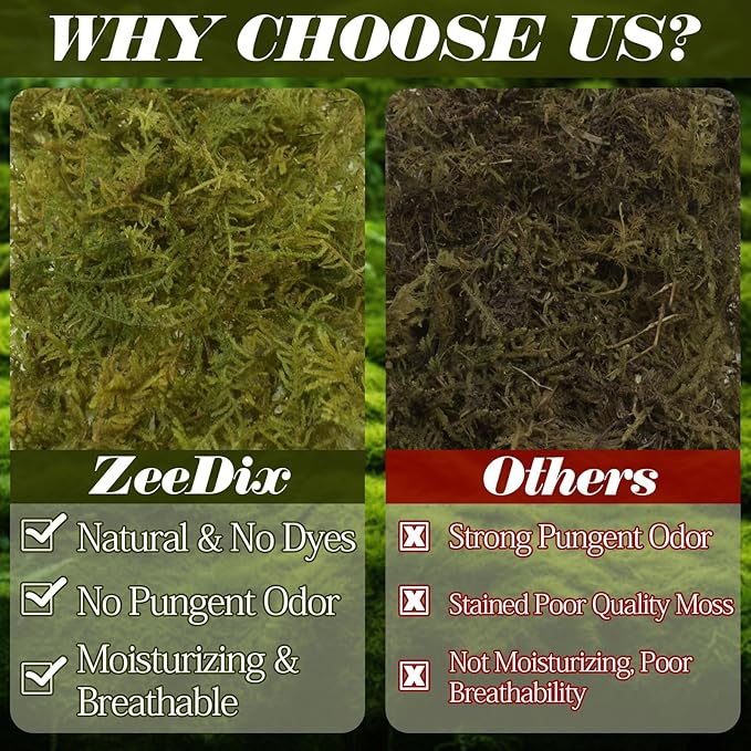 ZeeDix 0.75 lb Sphagnum Moss for Reptiles,20 qt Reptile Bedding Substrate Tank Accessories Terrarium Moss, Green Forest Moss for Leopards Geckos Snakes Turtles Frogs