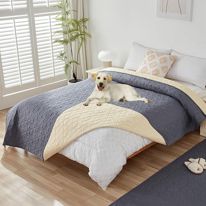 GIBZ Water Resistant Dog Bed Blanket Cover Large Anti Slip Pet Furniture Protector Washable Cat Quilted Mat for Couch, Grey, 75x180cm