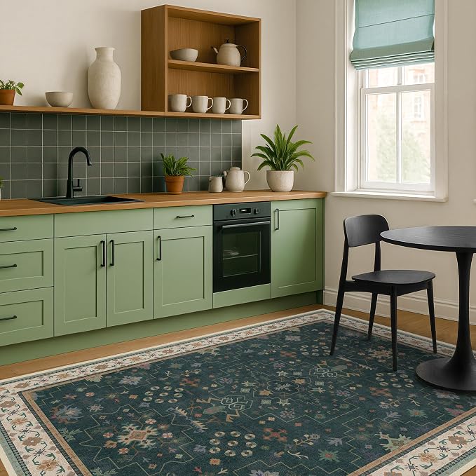 Hazo Haus Vintage Dark Green 6x9 Dining Room Rugs