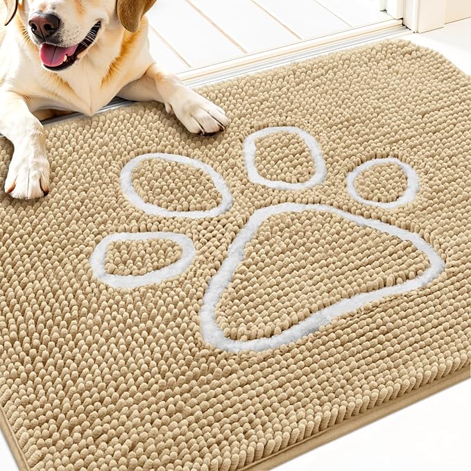 OLANLY Dog Door Mat for Muddy Paws 32x20, Paw Print Design, Absorbs Moisture