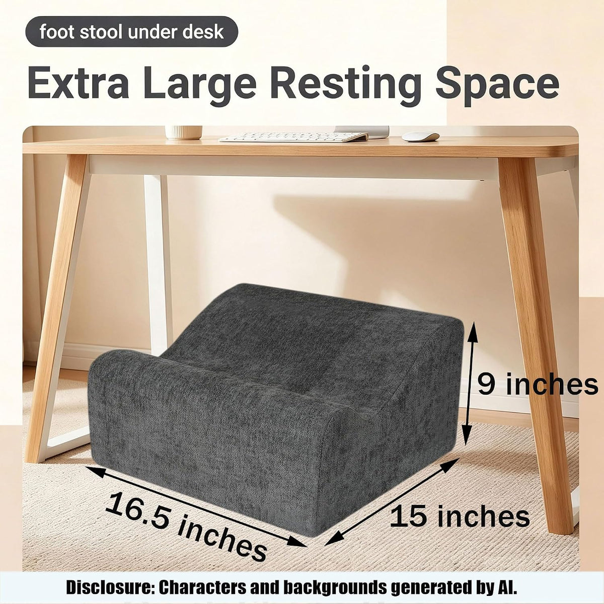 Large Foot Rest for Under Desk at Work, Footrest with Washable Cover for Office,Multifunctional Home Footrest,Dark Gray+AA