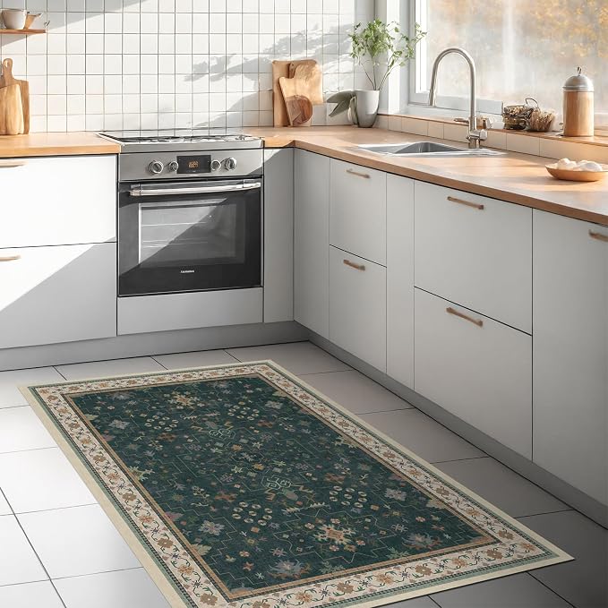 Dark Green Oushak 3x6 Kitchen Rug