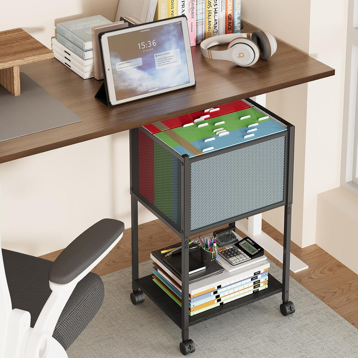 Sbanmao Letter/Legal Rolling File Cart, Narrow Mobile File Cabinet with Wheels Hanging Files, Metal Hanging File Folder Cart File Organizer Under Desk Storage for Home Office, Black