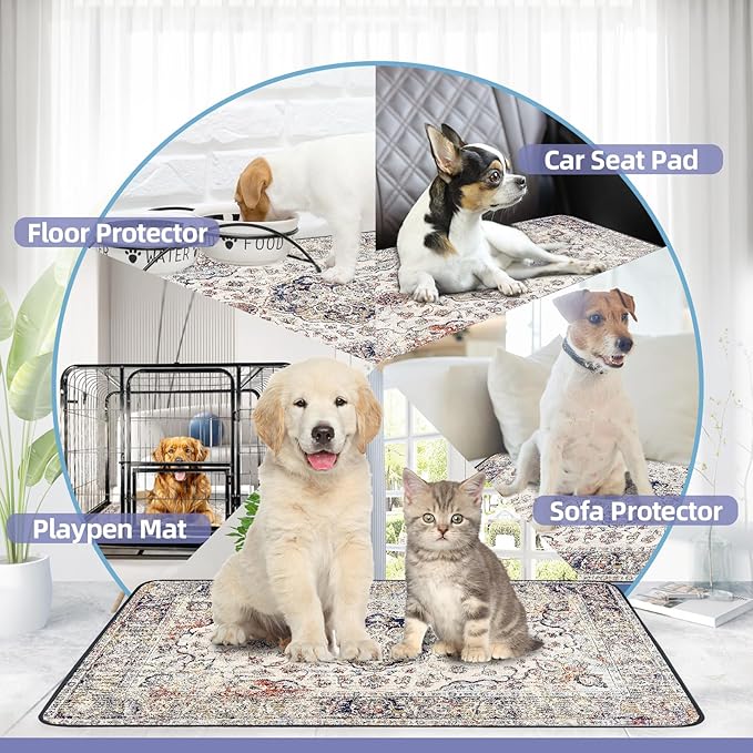 Washable Pee Pads for Dogs Large 2 Pack, 48" x 48" Reusable Puppy Pads Waterproof Dog Rugs, Super Absorbent, Leakproof, Dog Crate Pad, Playpen Mat, Whelping Pads, Vintage Medallion
