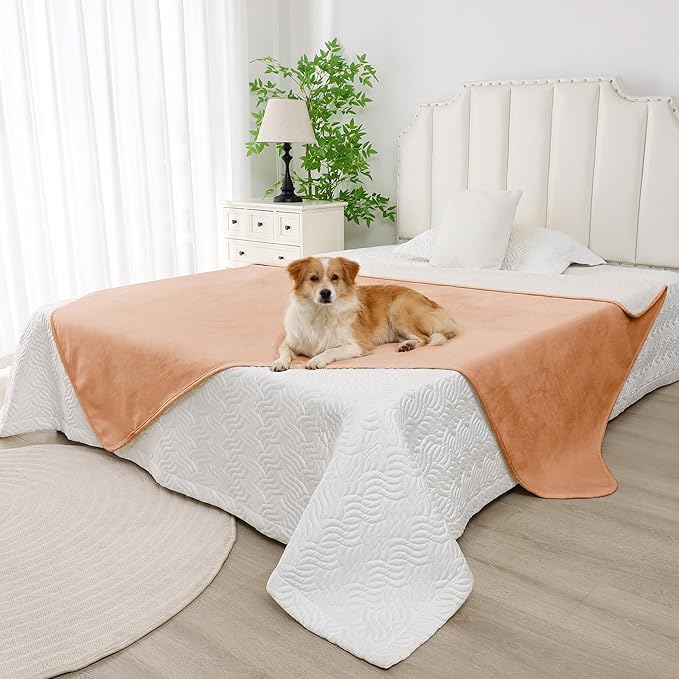 Waterproof Blanket for Couch, Leak Proof Dog Bed Sherpa Throw Blankets Reversible Pet Sofa Furniture Protector Machine Washable-60 x80,Orange