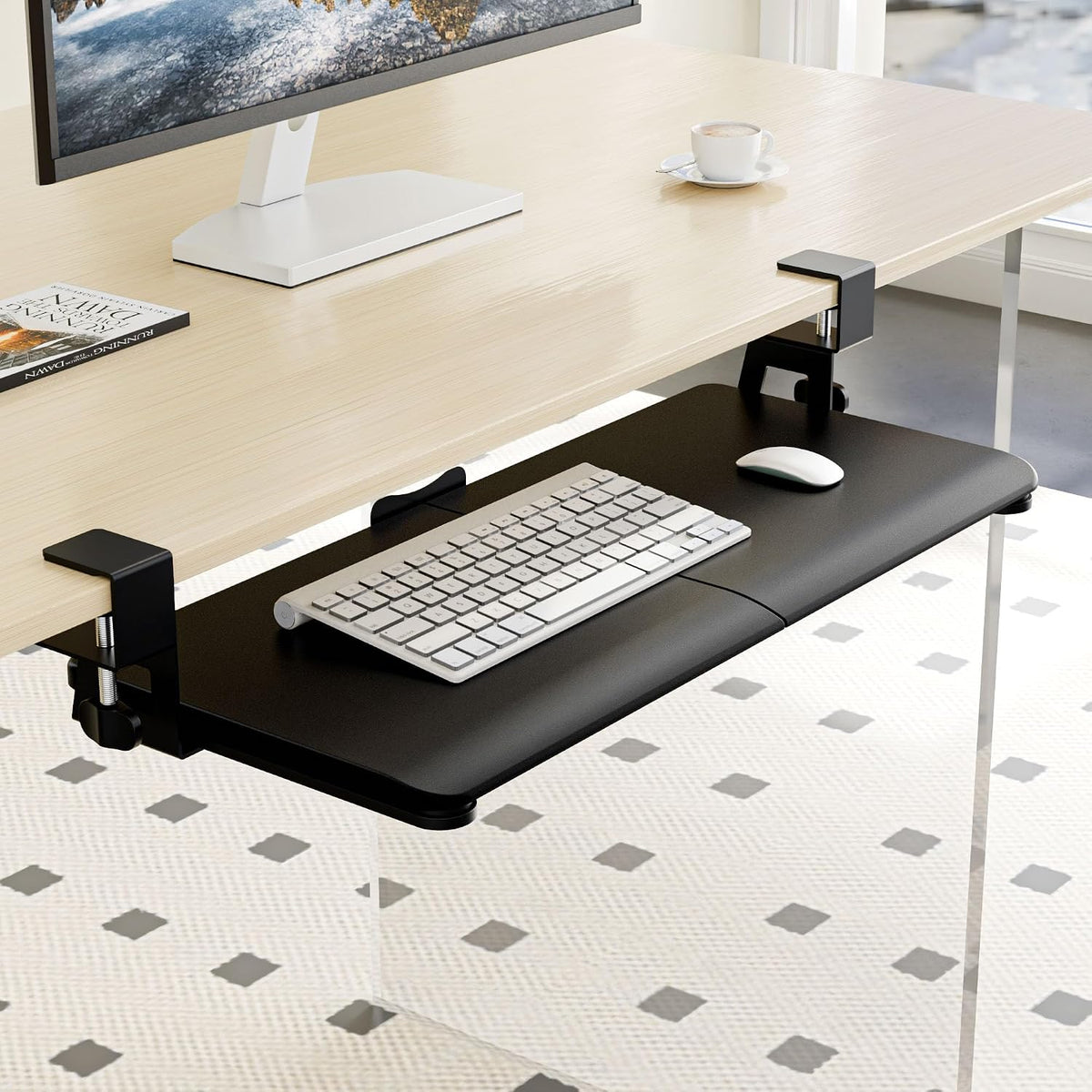 Under Desk Keyboard Tray, Keyboard Holder Drawer with C-Clamp 25.6"x11.8"