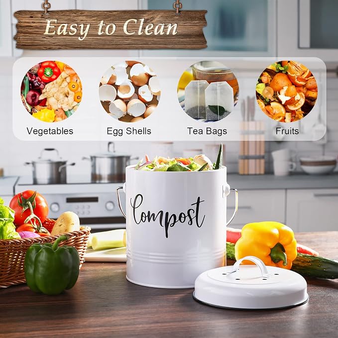 Compost Bin Kitchen, 1.3 Gallon Farmhouse Kitchen Compost Bin Countertop