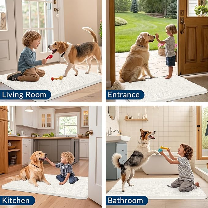 Smiry Dog Door Mat for Muddy Paws 30x20, Absorbent Dirt Trapper, Non-Slip