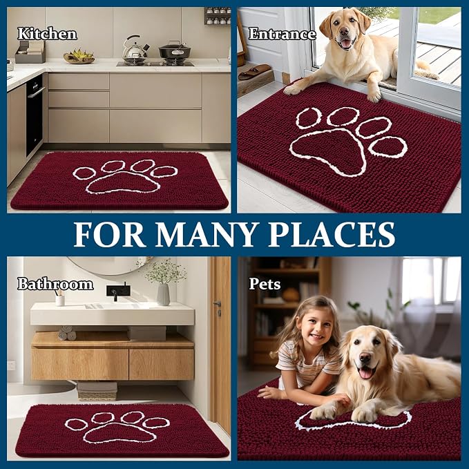 OLANLY Dog Door Mat for Muddy Paws 54x32, Paw Print Design, Absorbs Moisture