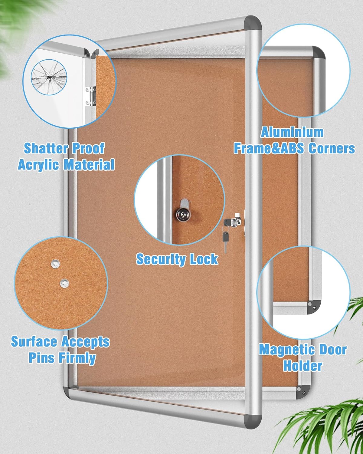 Mifuro 2 Pack 36"x24" Enclosed Bulletin Board, Lockable Weather-Resistant Aluminum Cork Noticeboard for School & Office, Silver Frame w/Cork