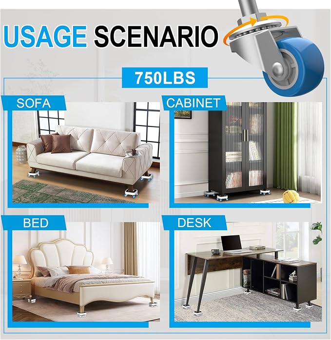 New Upgraded Furniture Sliders for Hard Floors & Carpets, 2-in-1 Furniture