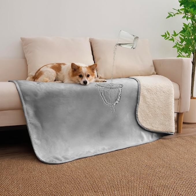 Waterproof Dog Blanket for Large Dog, Leak Proof Pet Sherpa Couch Throw Blankets for Cat, Reversible Sofa Bed Protector Machine Washable-40 x50,Darkgrey