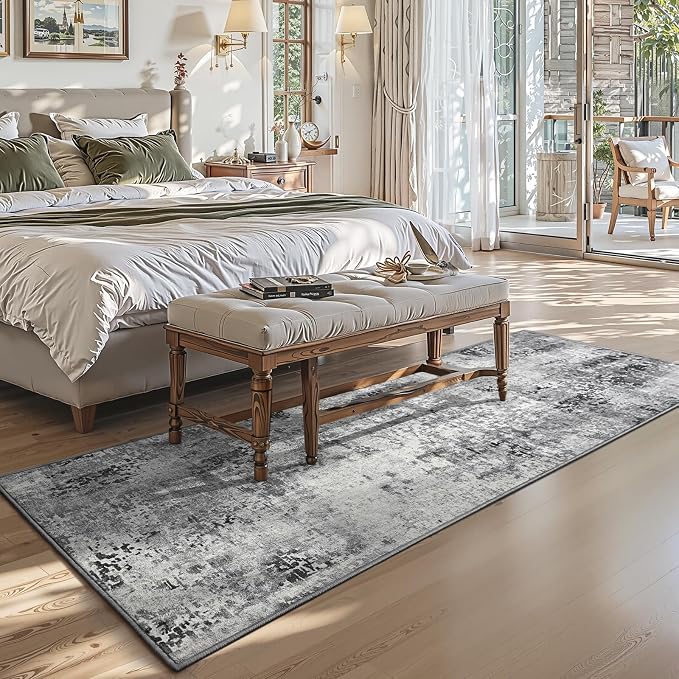 3x8 Grey Rug Runners for Hallways Kitchen Runner Rug Non Slip Washable Black